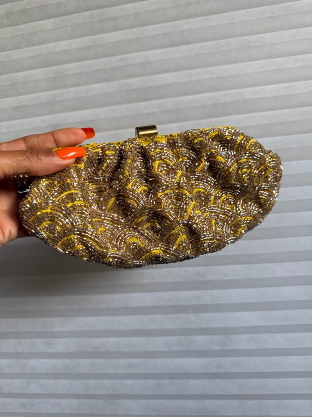 Vintage The Albright Specialty Beaded Clutch – Gold / Yellow Lined Evening Bag